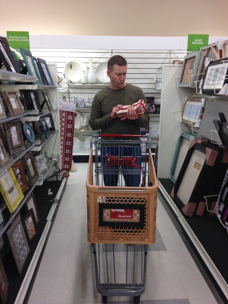 Pondering the table linens.