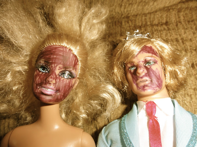 Barbie and Ken, the prom king, get inked in the face.